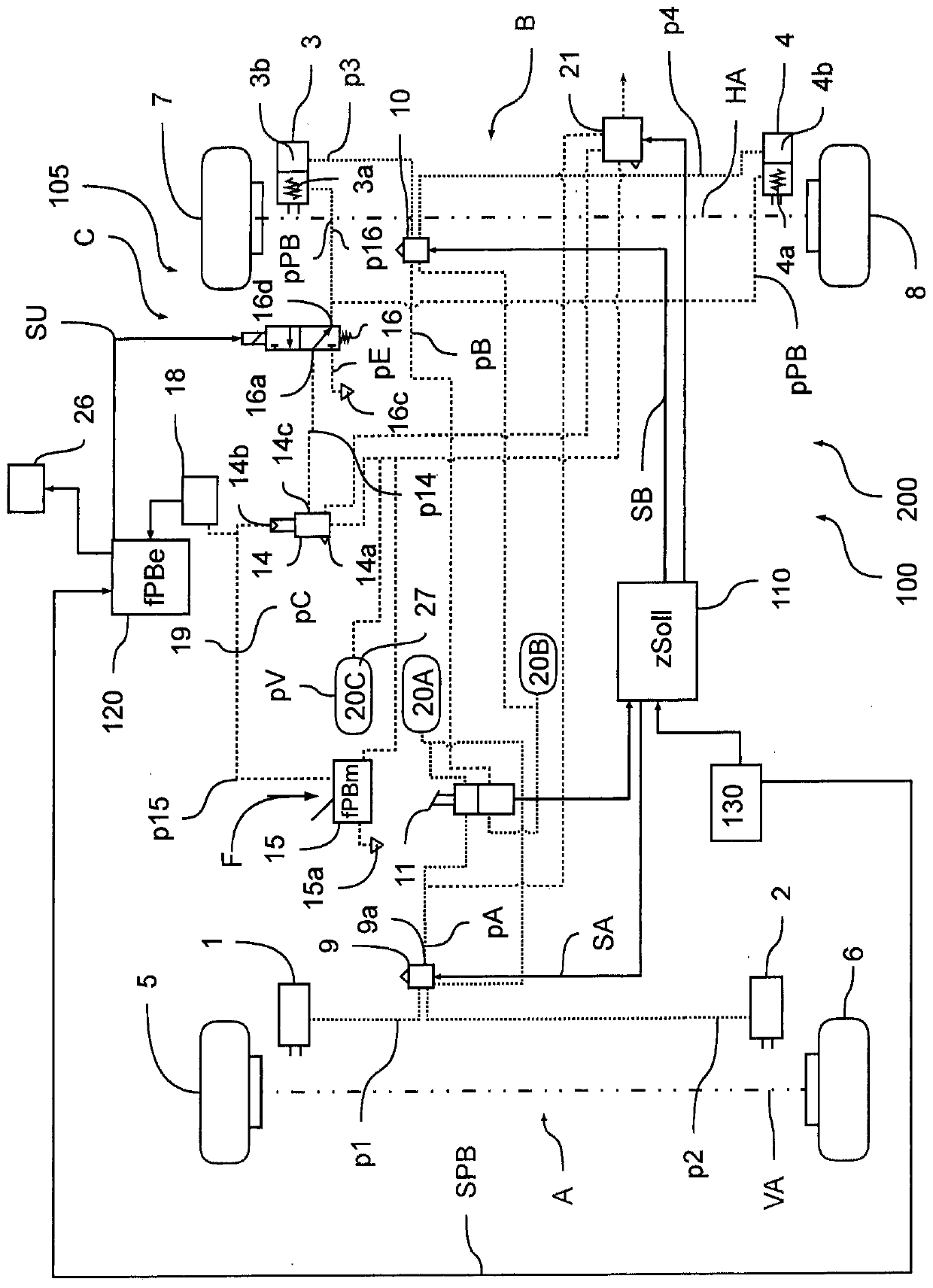 Electronically controllable pneumatic brake system in a utility vehicle and method for electronically controlling a pneumatic brake system in a utility vehicle