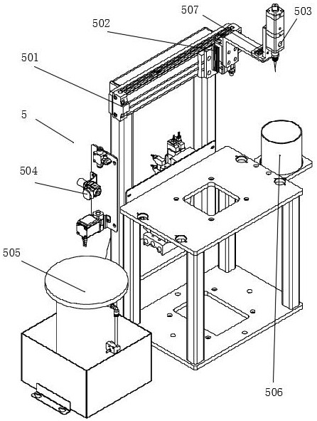 Automatic glue coating and spinning device for semiconductor silicon wafer and key structure of automatic glue coating and spinning device