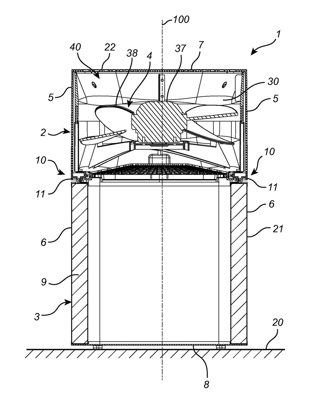Air purifier device with ionizing means