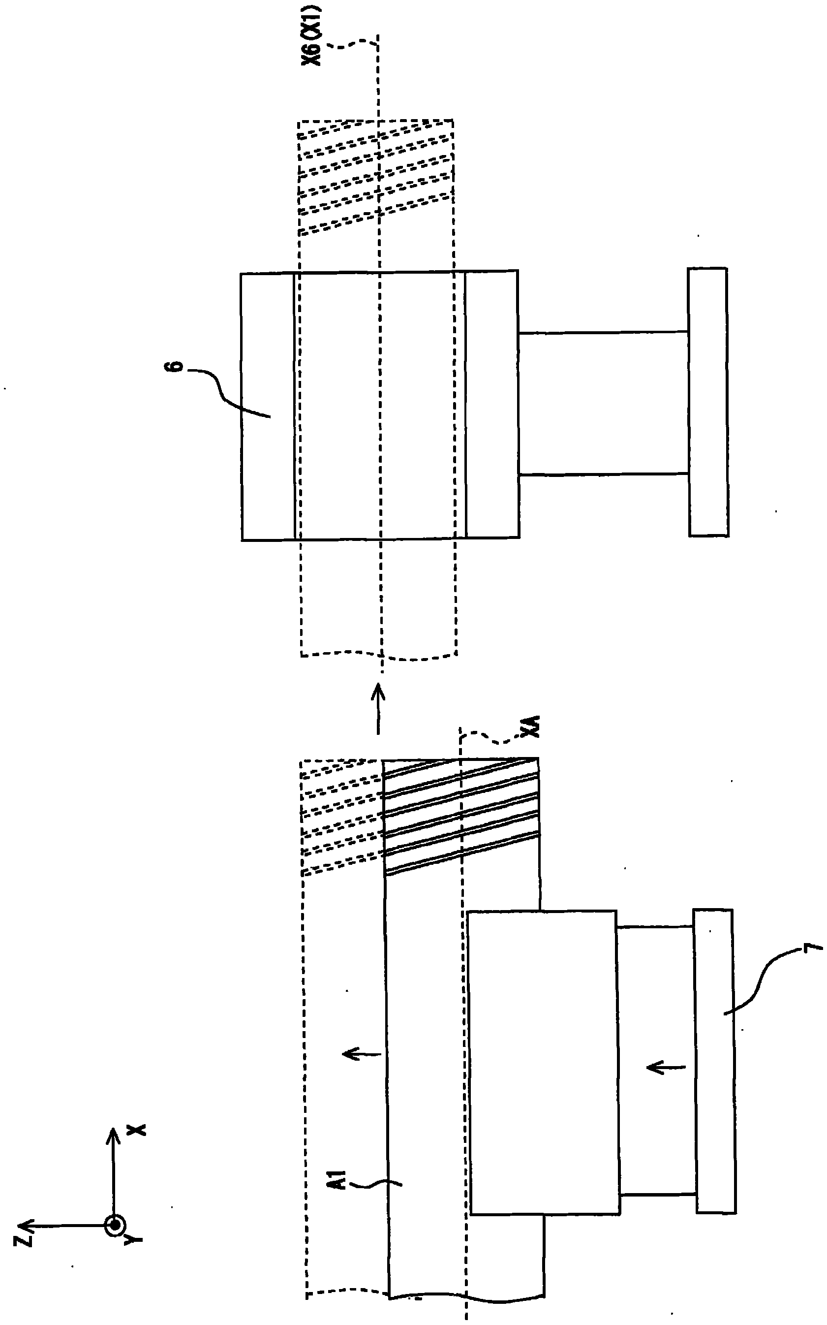 Device for measuring screw element at pipe end, system for measuring screw element and method for measuring screw element