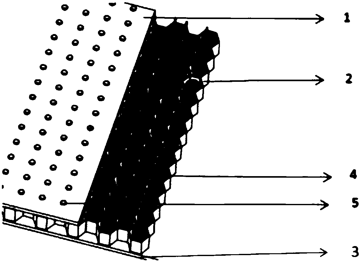 Honeycomb sandwiched sound absorbing and noise reducing structure filled with porous fibers and method of preparing same