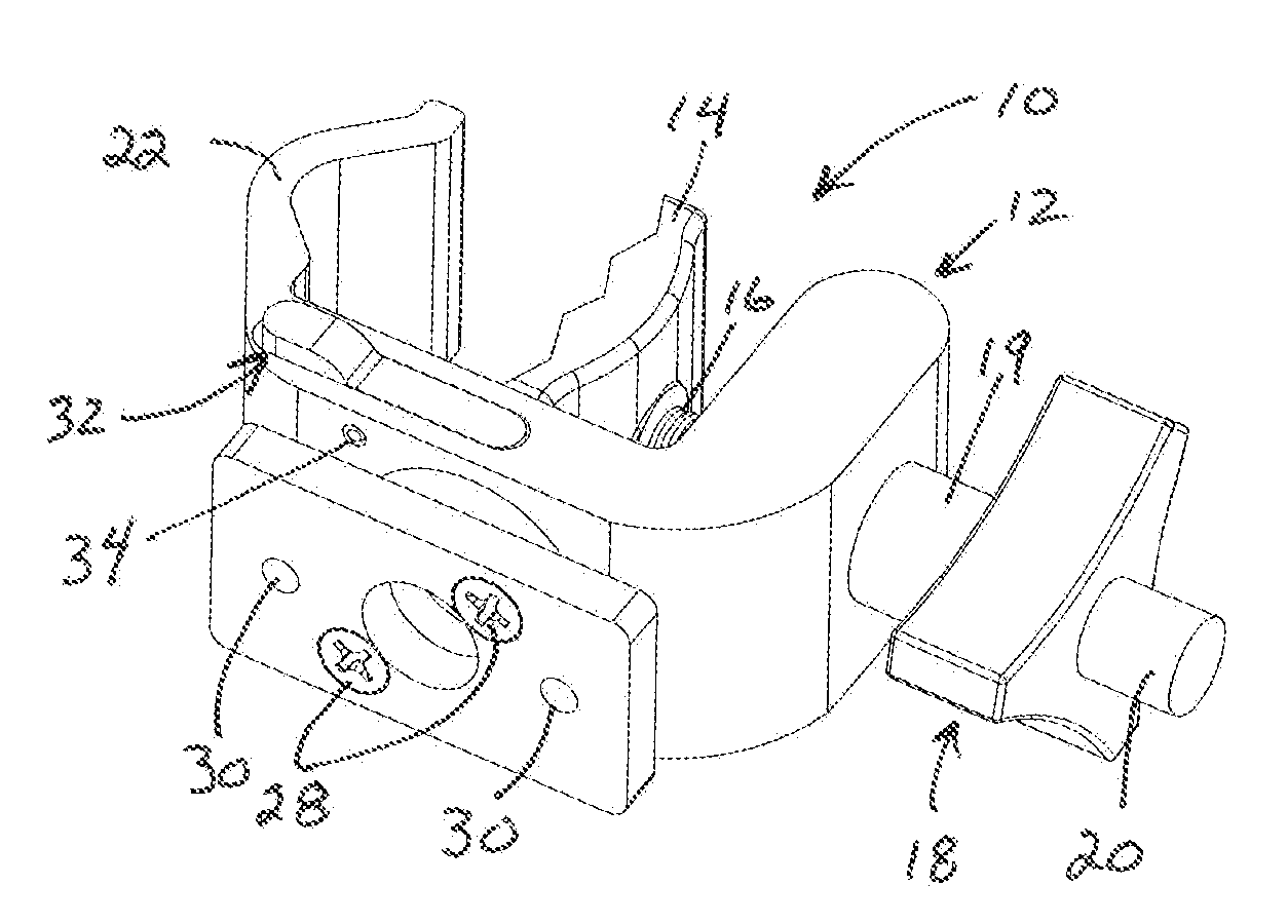 Compact support clamp with rotating equipment attachment and jaw operator