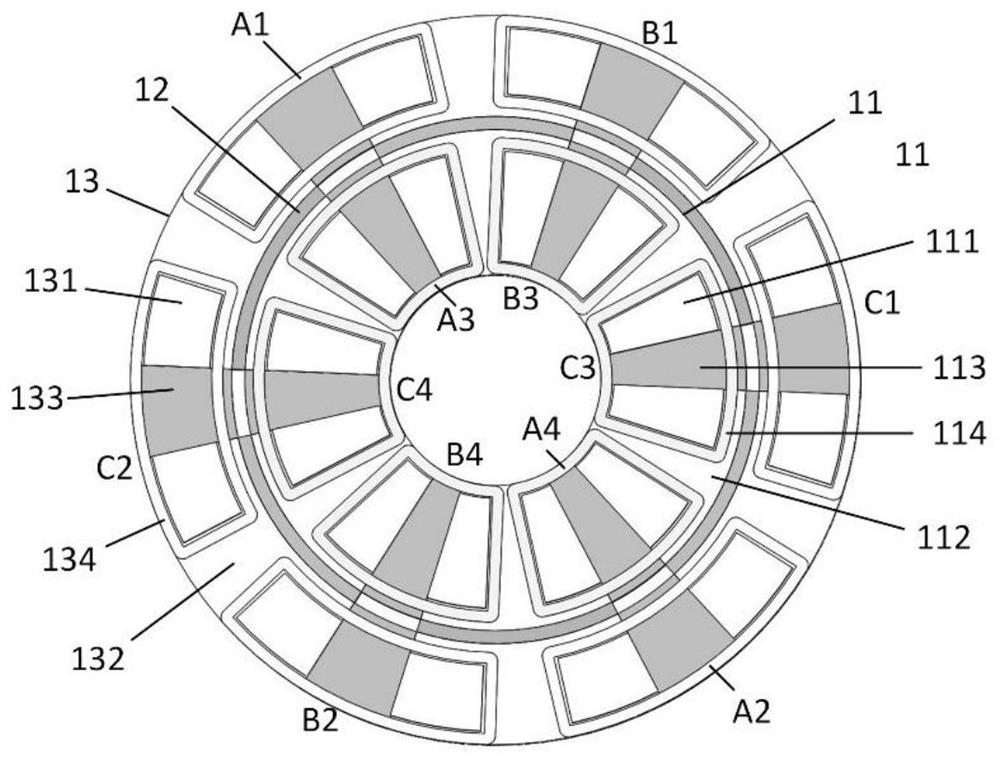 Inner and outer stator axial magnetic field flux switching type hybrid permanent magnet motor