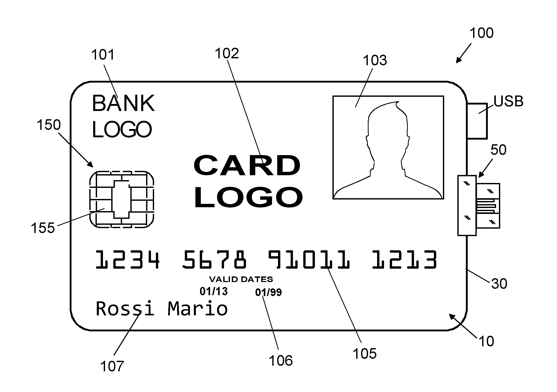 Payment card, related reading device and bracelet comprising the payment card