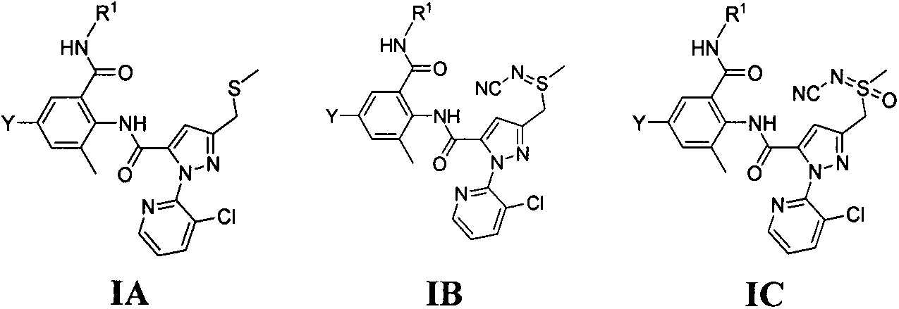 Double amide derivative containing sulfur ether and N-sulfur cyano (sulphone) imine structure and replacing pyrazolecarboxamide and preparing method and purpose thereof