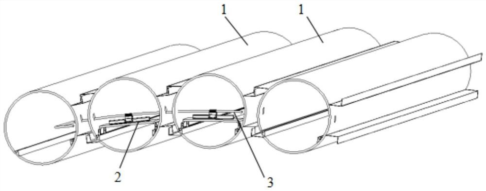 Prestress connecting device of small-diameter pipe roofing structure and construction method of prestress connecting device