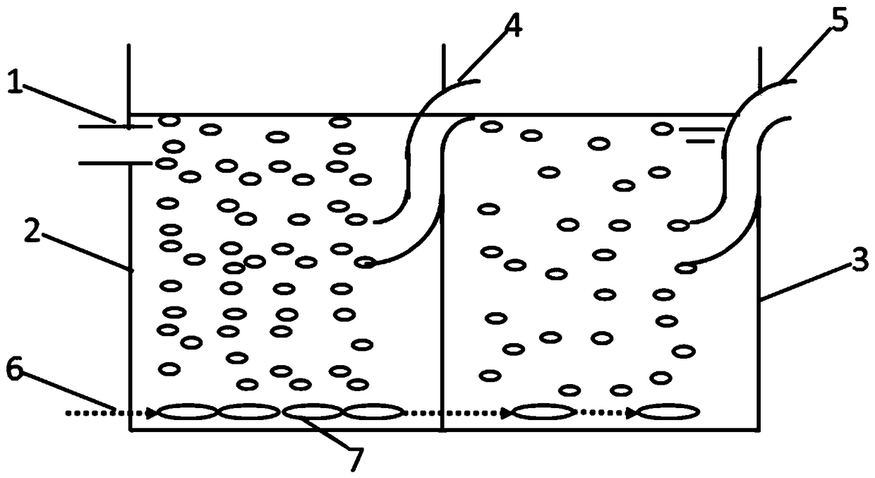 A two-stage combined reaction tank for removing ammonia nitrogen in water and a sewage treatment method