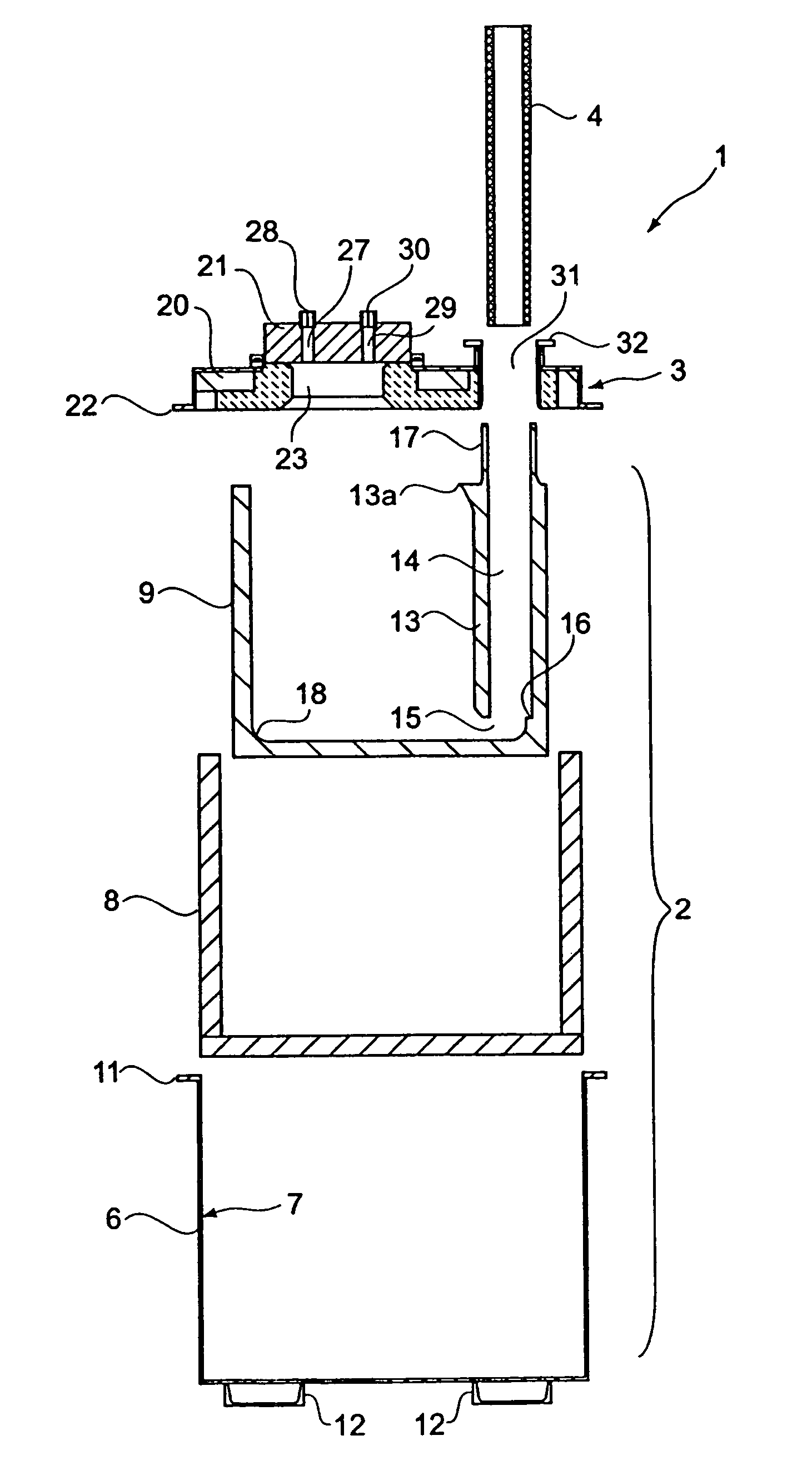 Container, storing bath and a method of producing the container