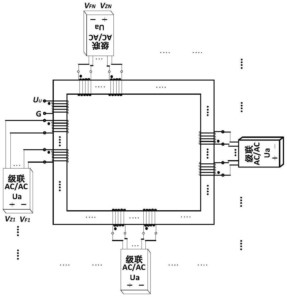 Three-phase to N-phase alternating-current direct-type alternating-current and alternating-current converter based on single-phase transformer cascading