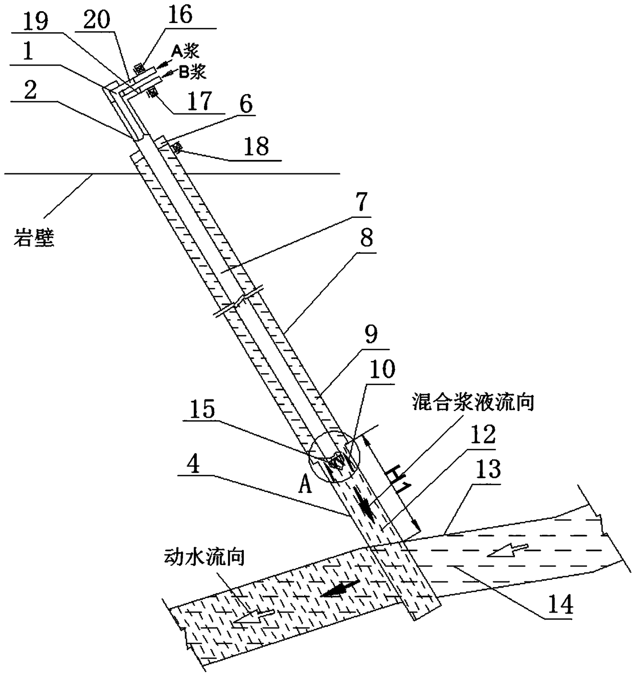 Double-liquid grouting method utilizing water column to stop grout in ultra-deep borehole under mine