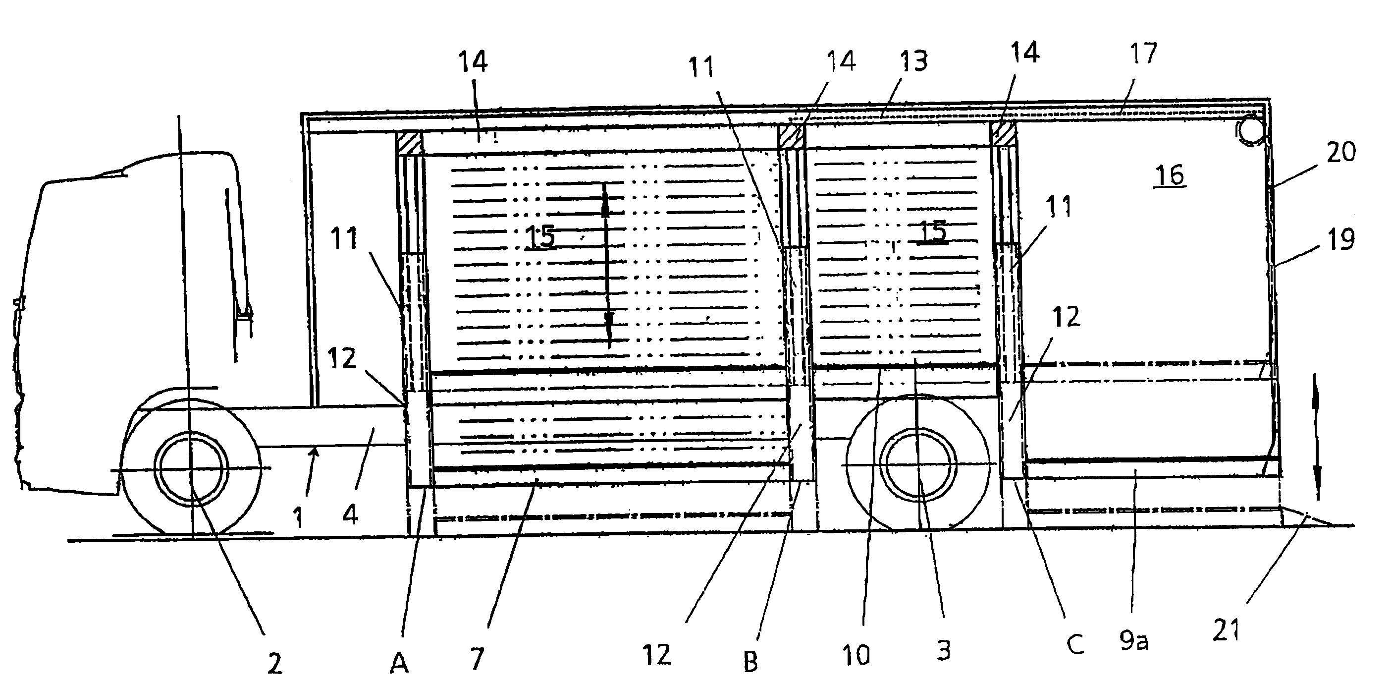 Vehicle with loading boxes or loading surfaces