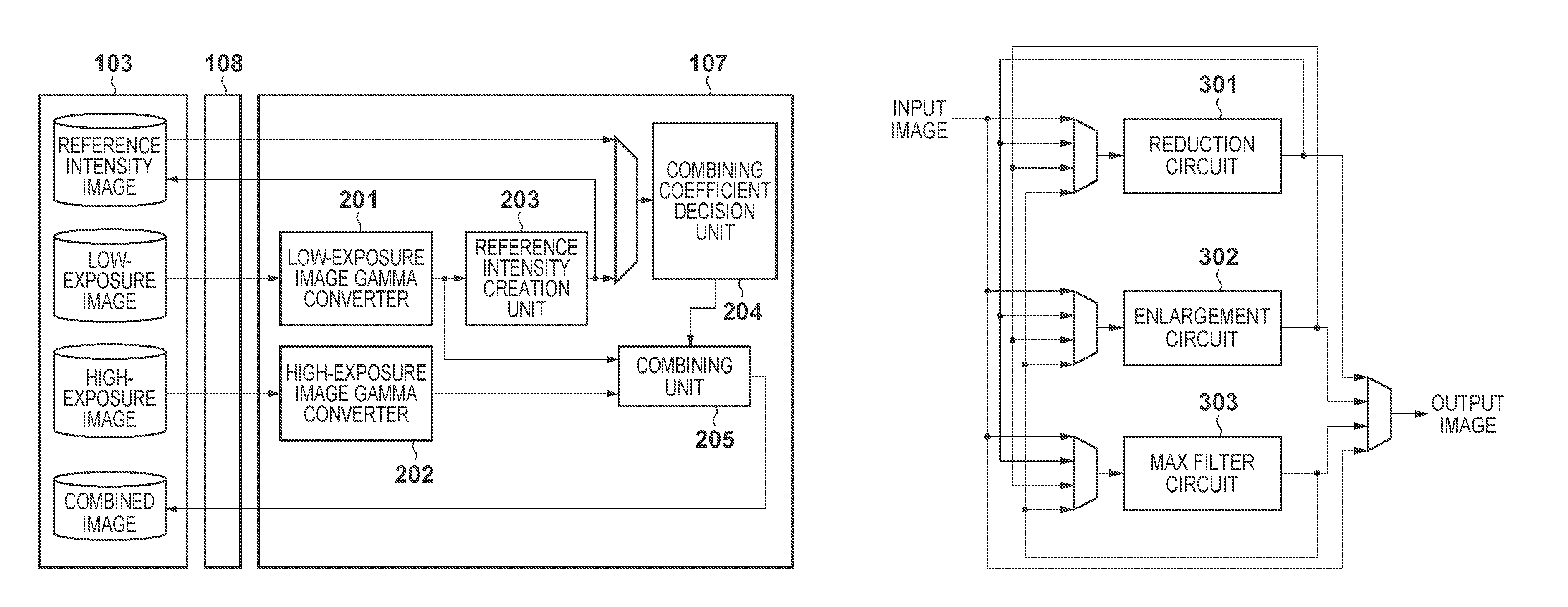 Image processing apparatus and method in which first and second images are combined in a weighted manner based on a third image