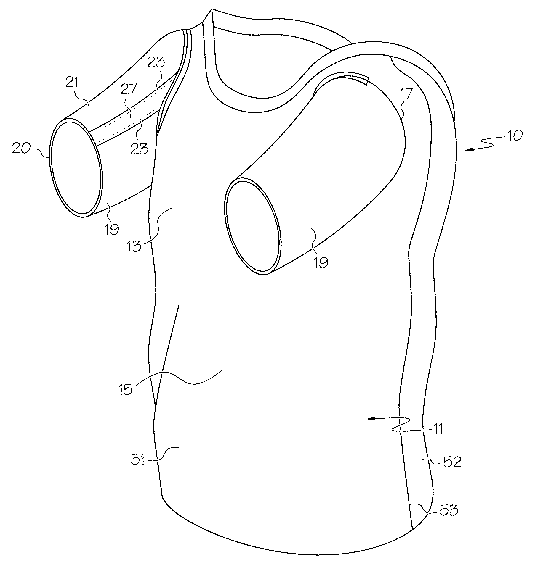 Support shirt with sleeve reinforcement regions