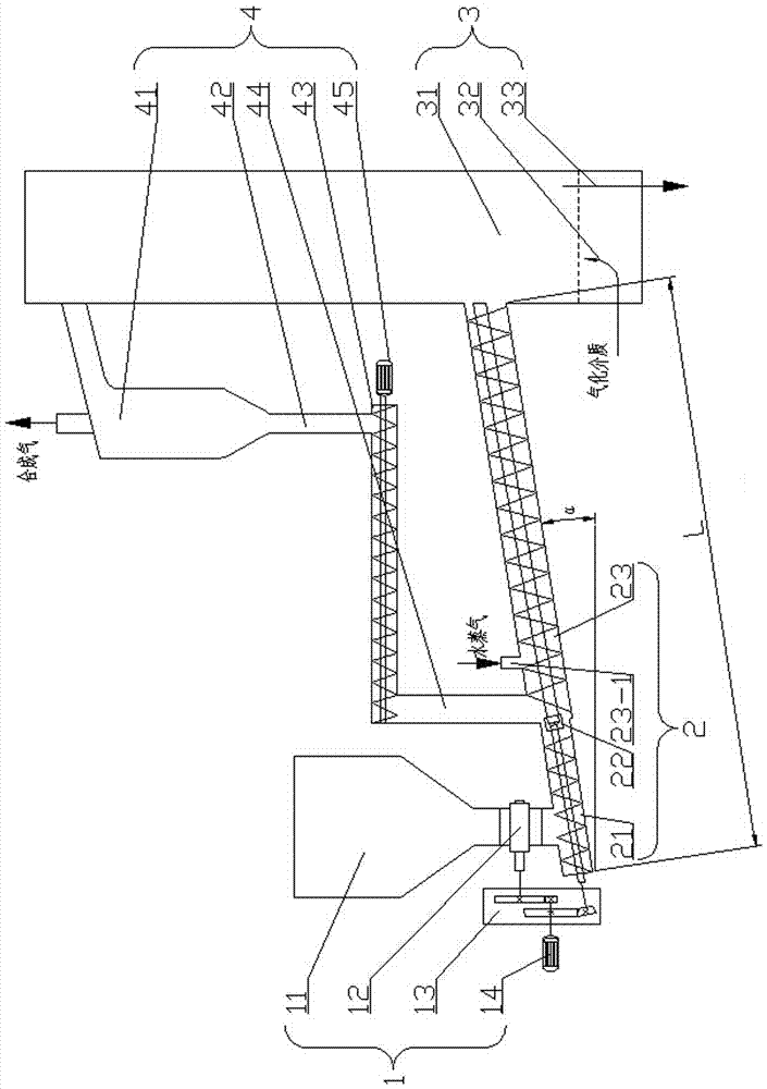 Low-rank fuel low-temperature gasification device based on screw pyrolyzers and fluidized bed gasifier