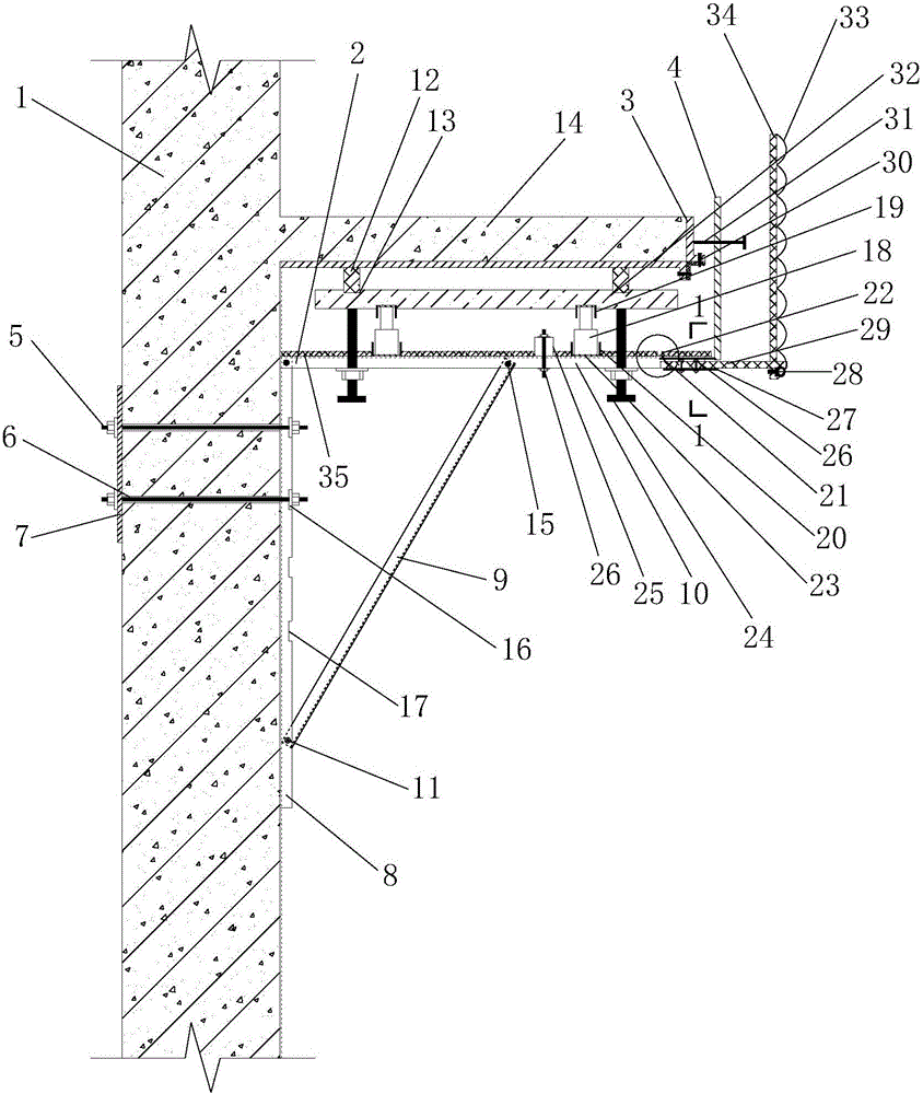 Outer shear wall suspension board stereotyping aluminum template supporting system and construction method