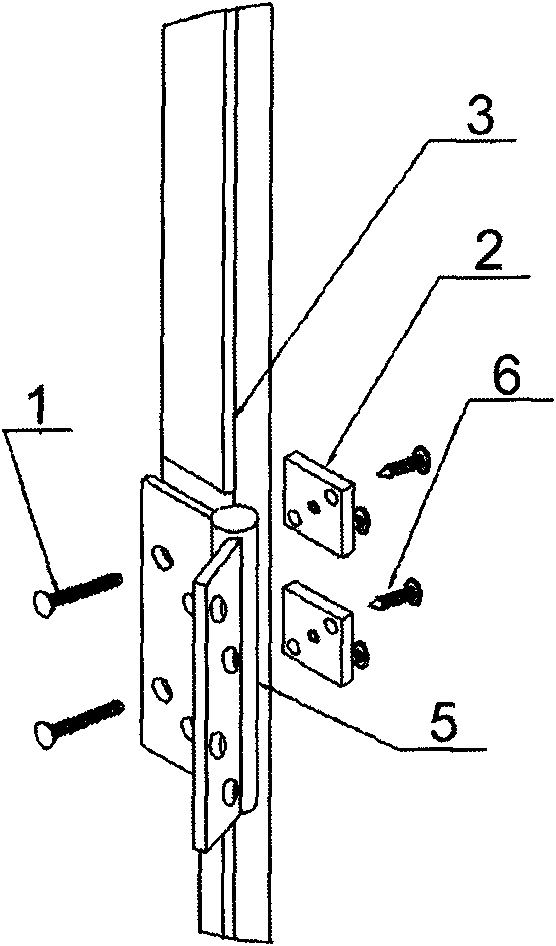 Wood door hinge installing and fastening structure