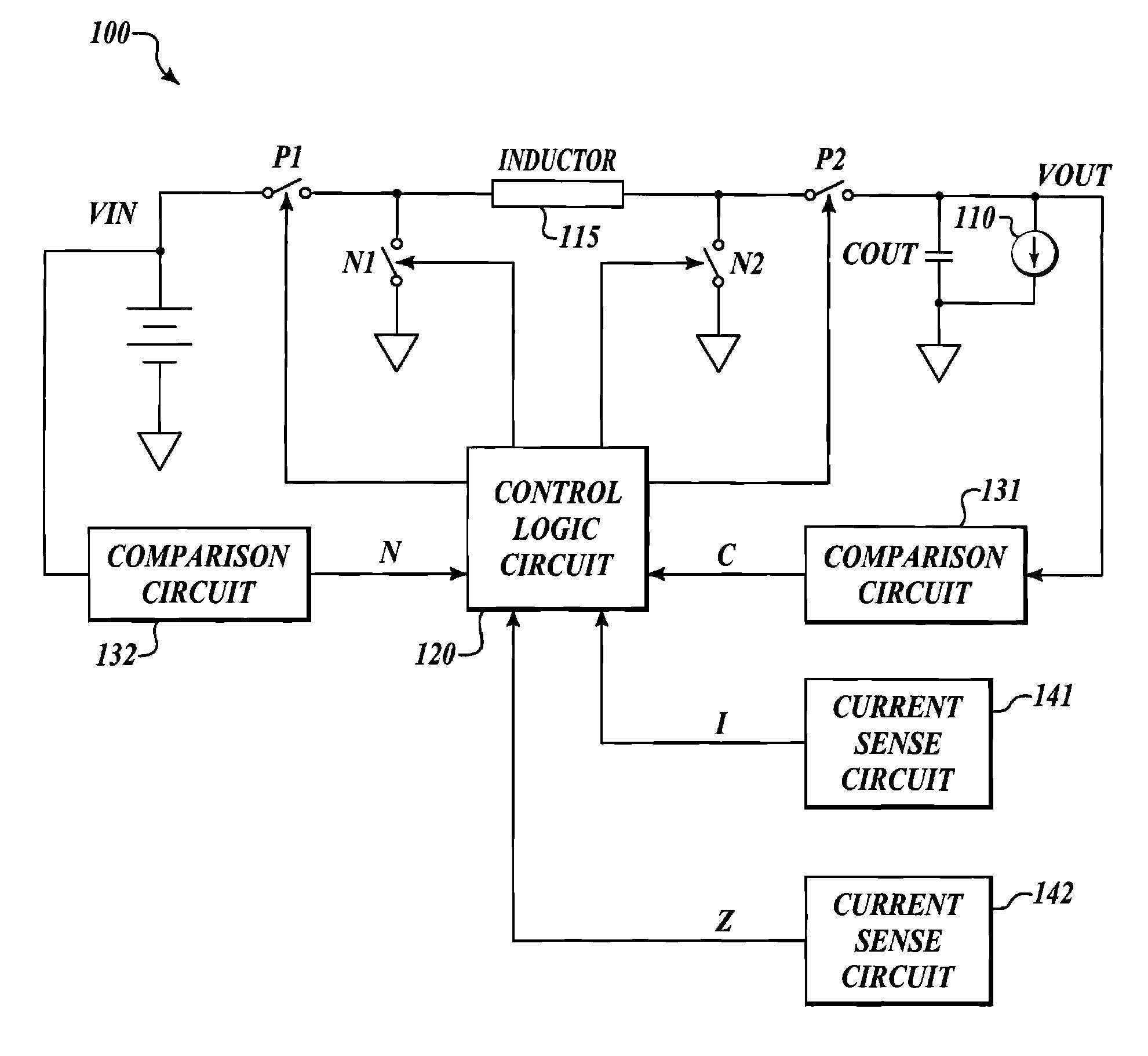 Apparatus and method for PFM buck-or-boost converter with smooth transition between modes