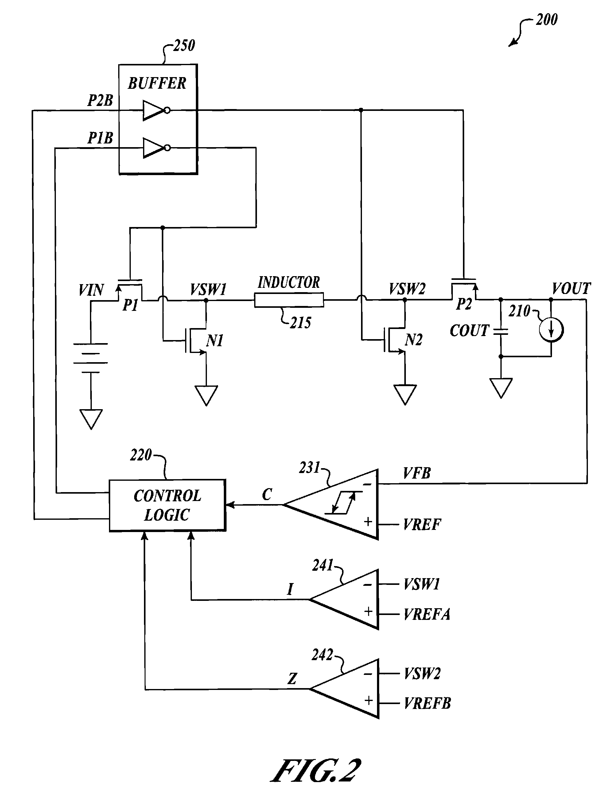 Apparatus and method for PFM buck-or-boost converter with smooth transition between modes
