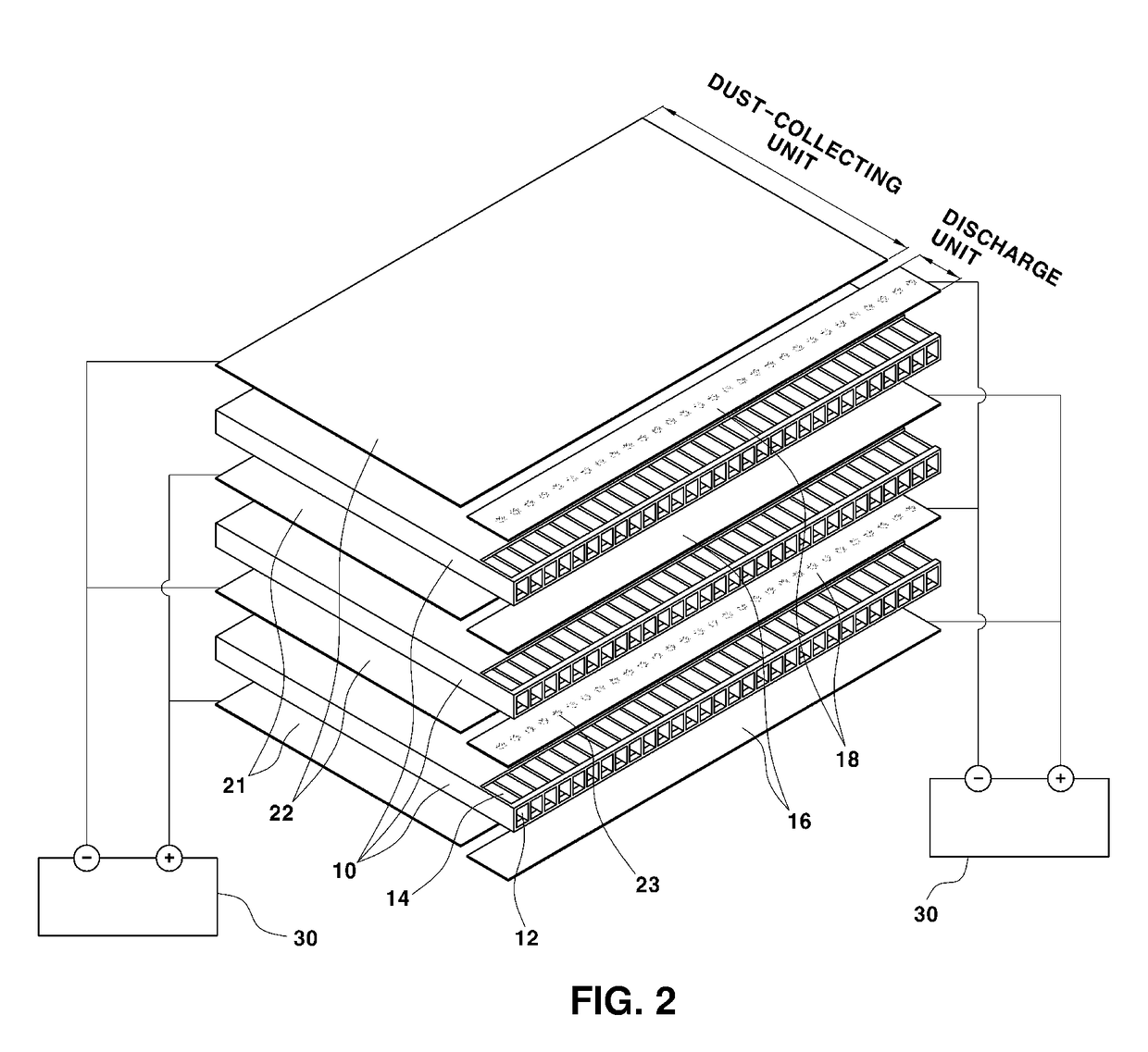 Electrical dust-collecting filter