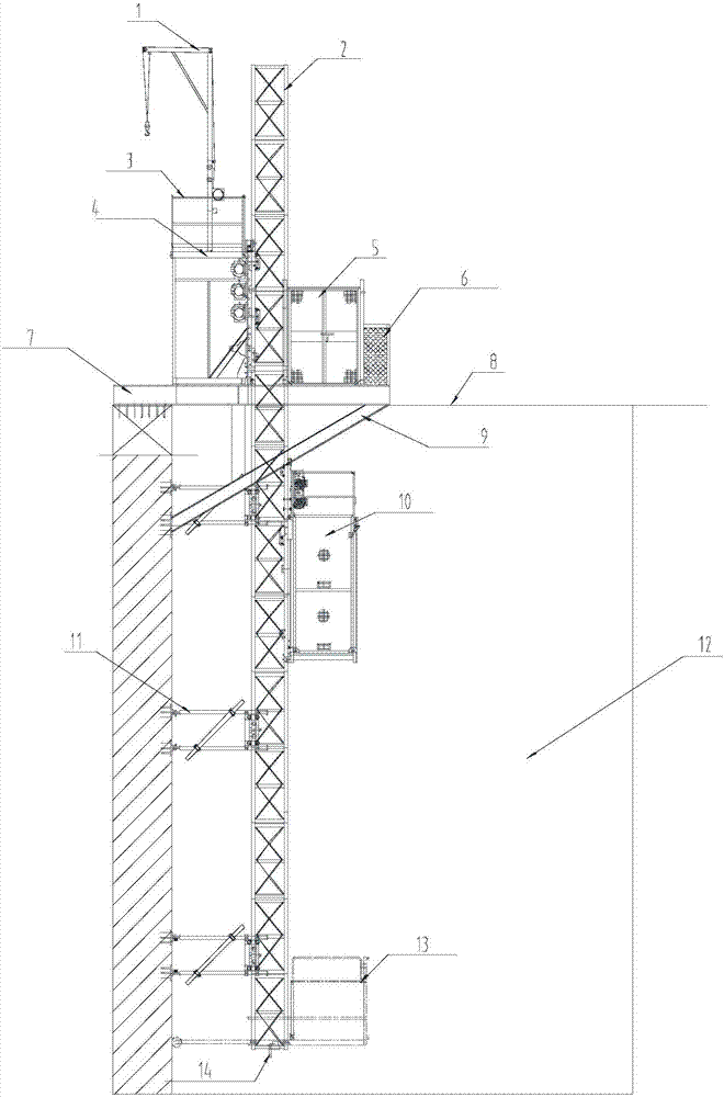 Mounting method for inverse mounting construction lifter