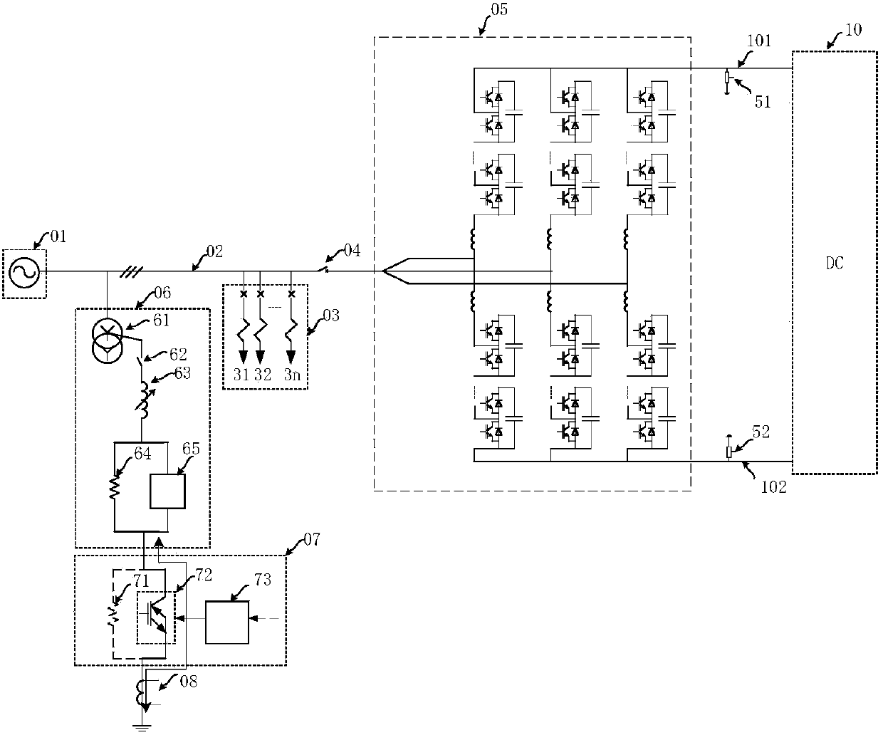 Alternating-direct current mixed electric power system and direct current side fault protection method