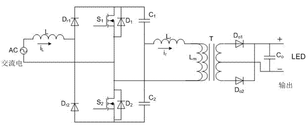 Single-stage AC-DC (alternating current-direct current) high-power LED (light-emitting diode) lighting drive circuit