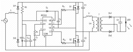 Single-stage AC-DC (alternating current-direct current) high-power LED (light-emitting diode) lighting drive circuit