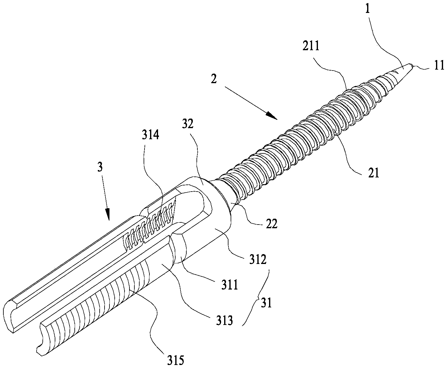 Self-guide long-arm solid percutaneous pedicle screw