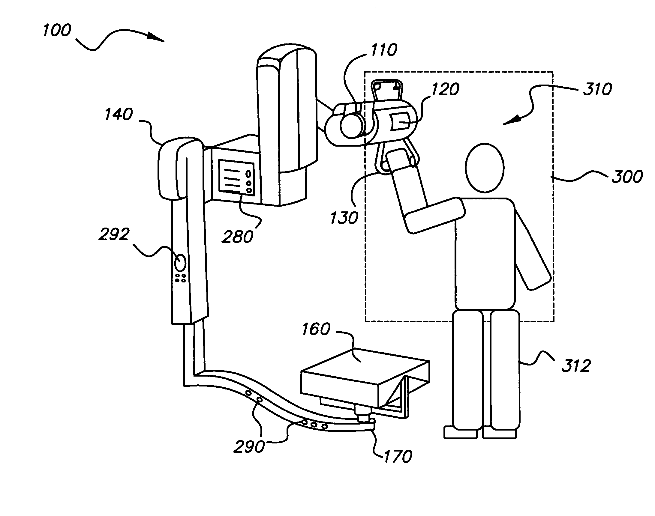 Radiography apparatus with multiple work zones