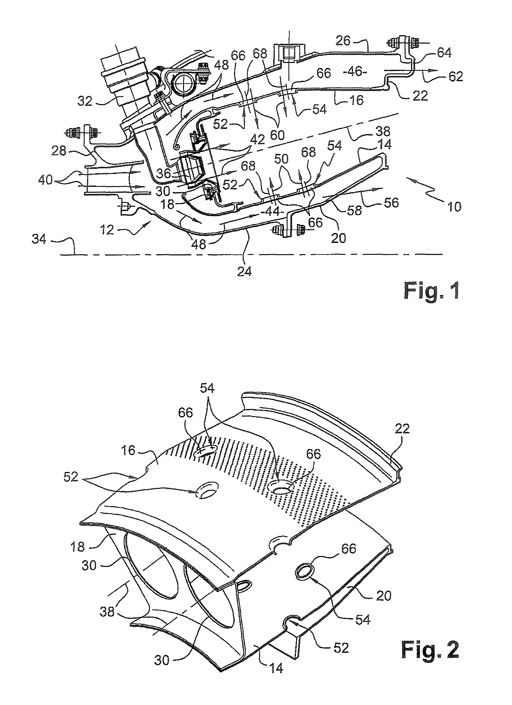 Combustion chamber in a turbomachine