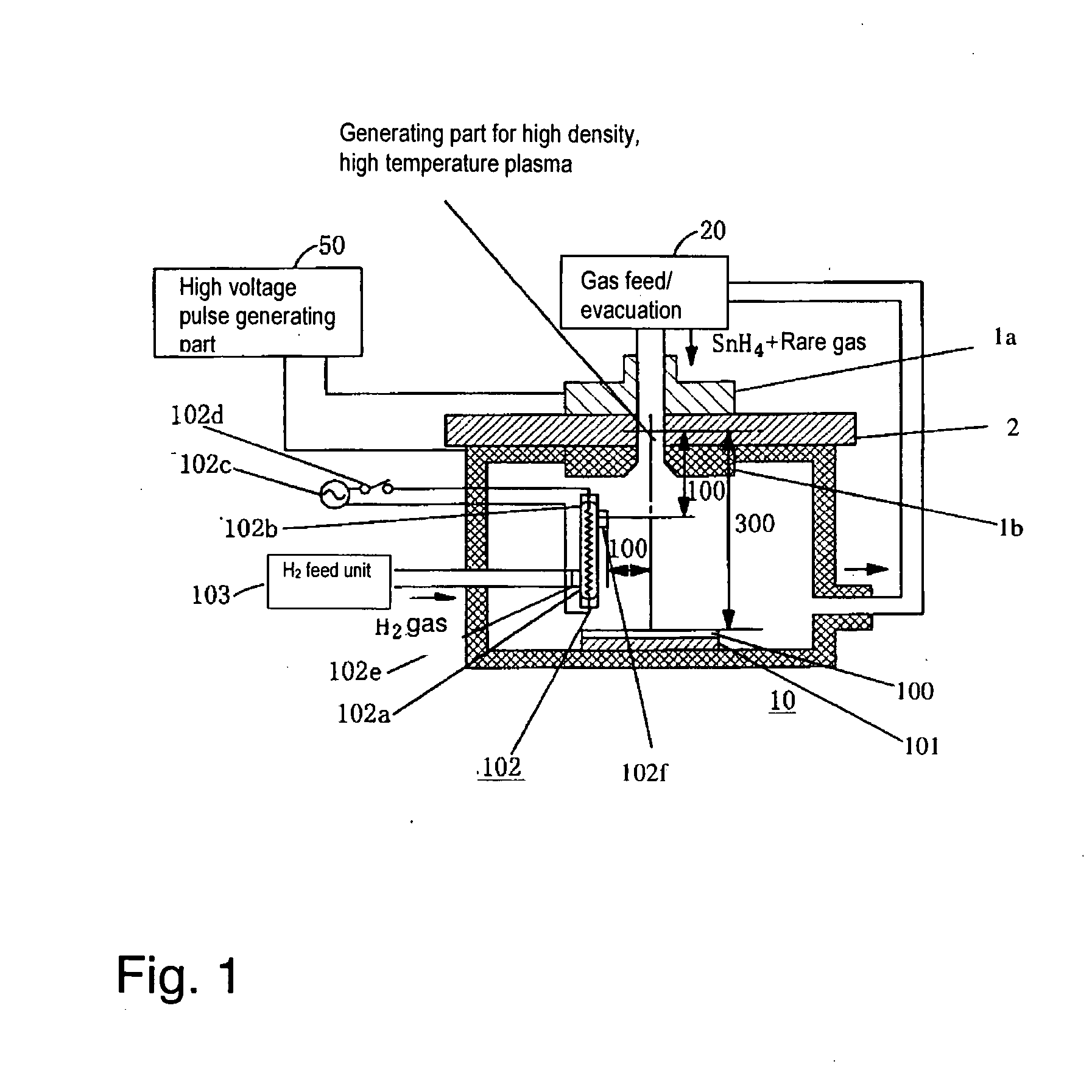 Extreme UV radiation source device and method for eliminating debris which forms within the device