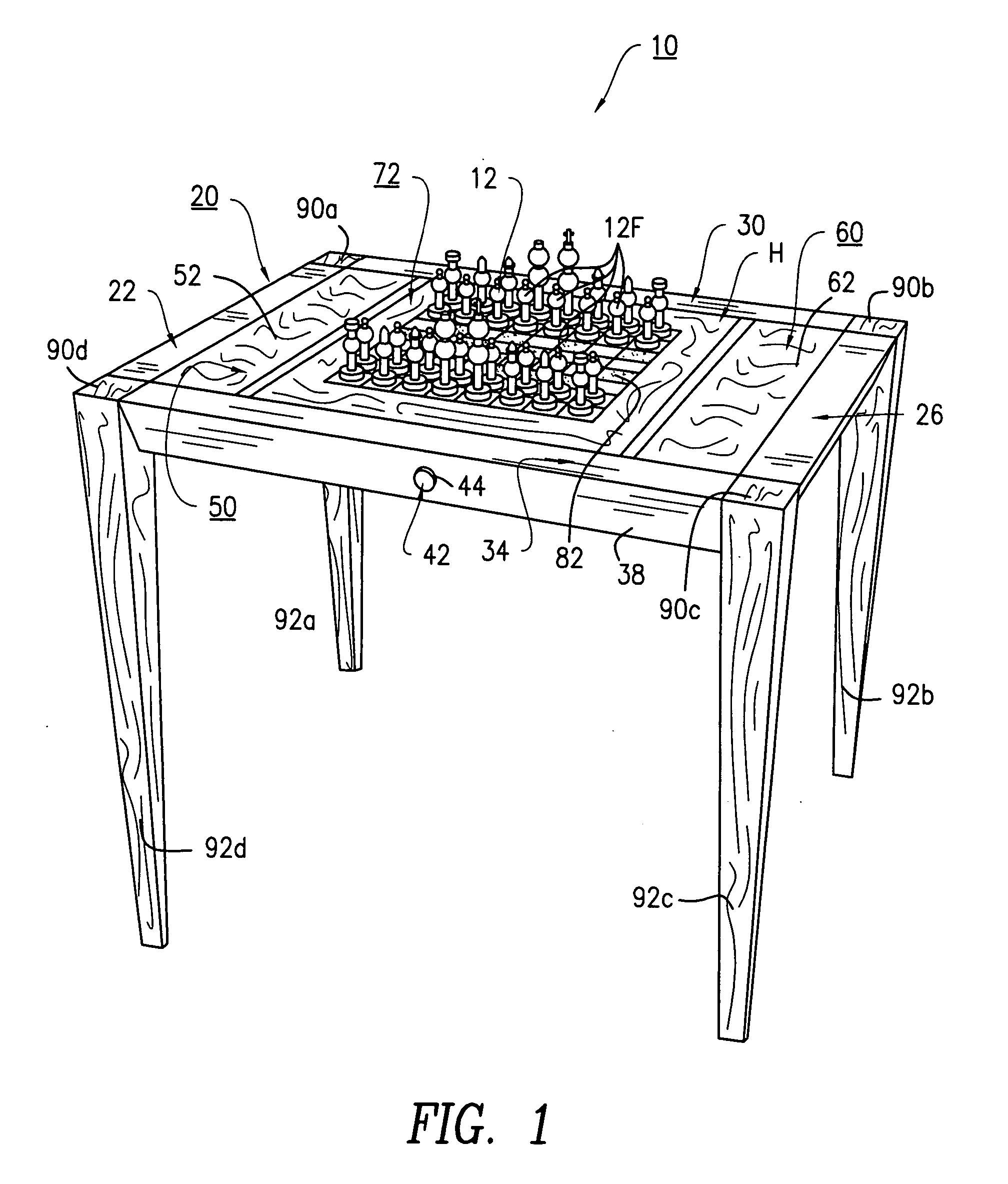 Game table having a pivoting table section for chess and backgammon and having storage compartments therein