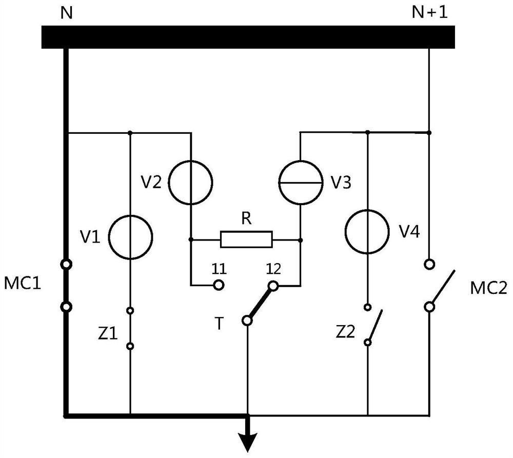 On-load tap-changer single-resistor transition circuit and voltage regulating method