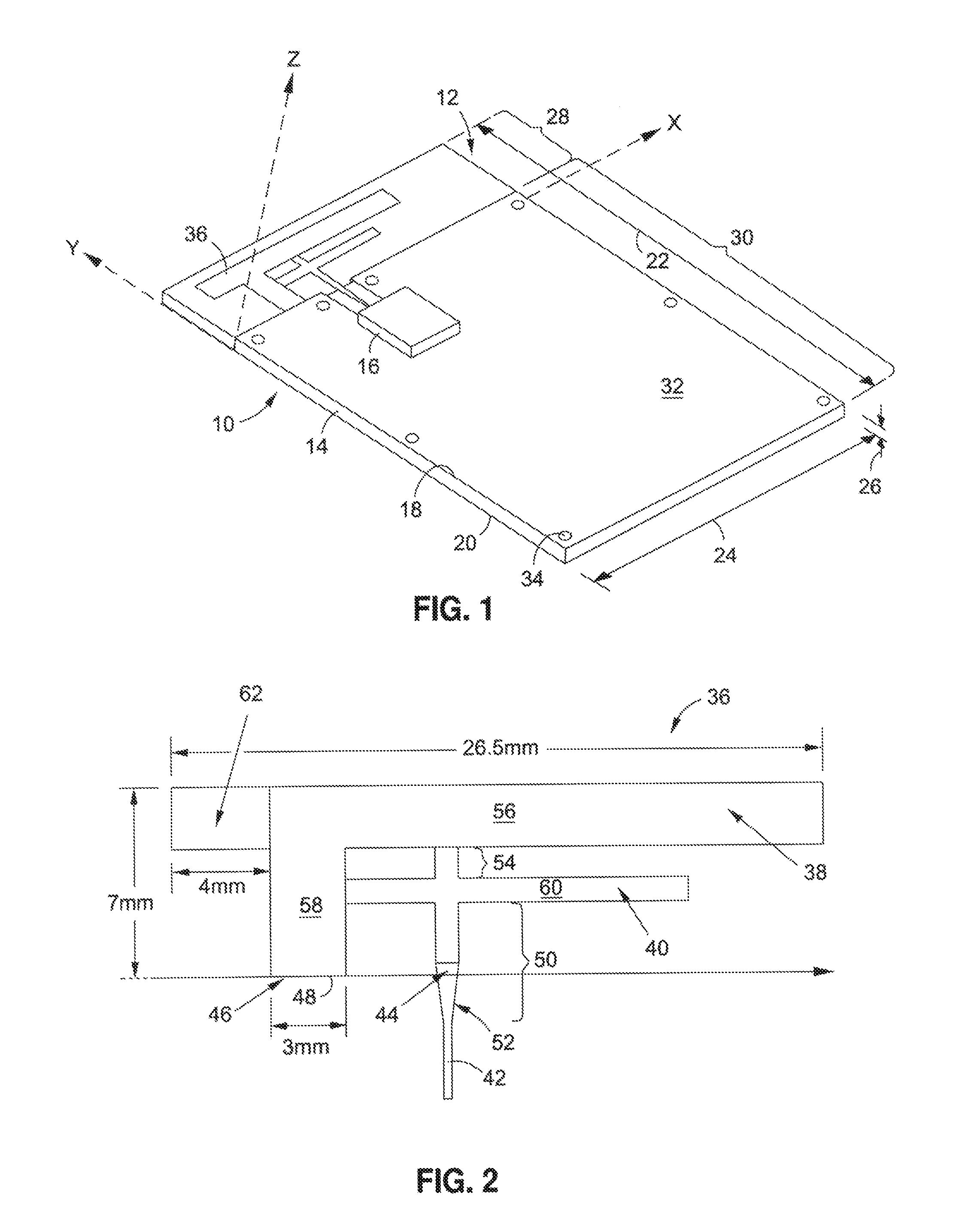 Wideband printed circuit board-printed antenna for radio frequency front end circuit