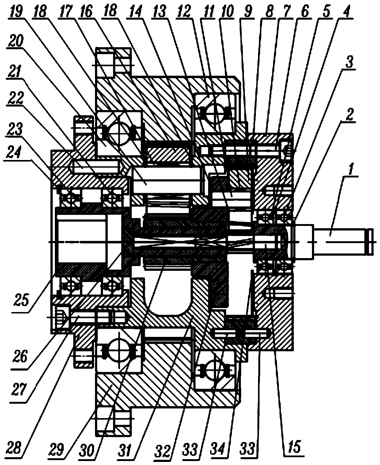 Two-stage walking speed reducer with brake shaft