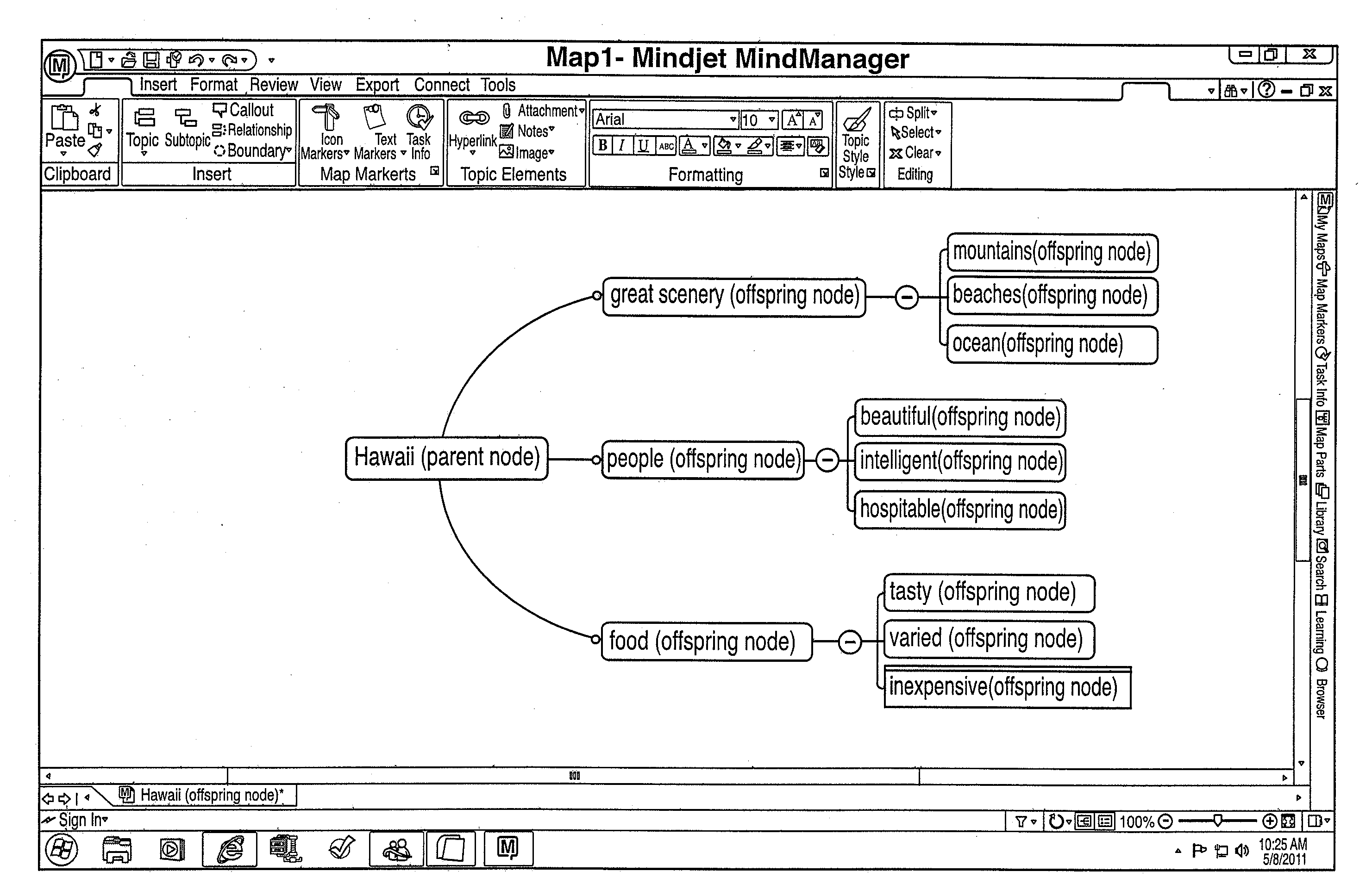 Method for relational analysis of parsed input for visual mapping of knowledge information