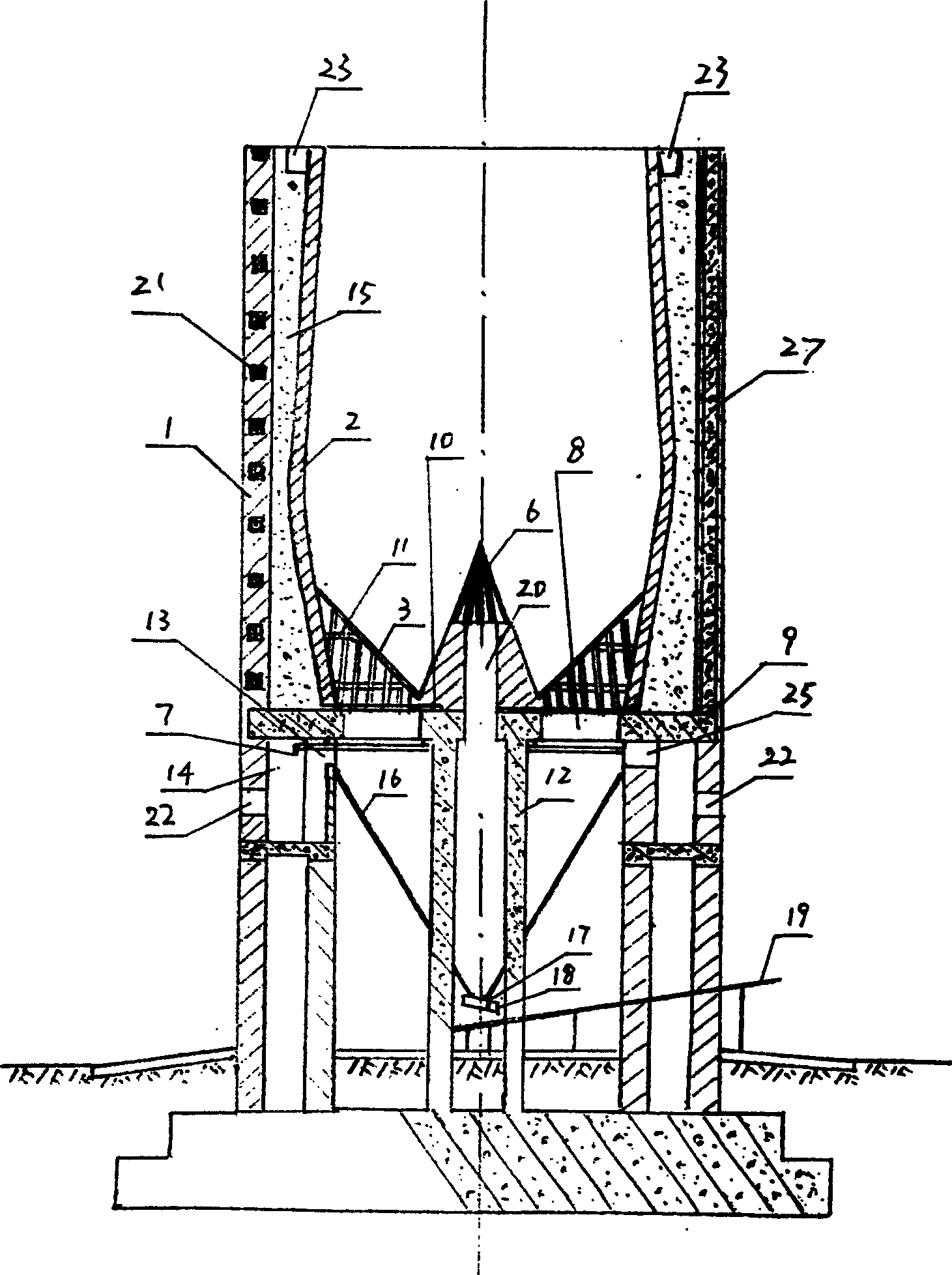 Improved vertical lime kiln of mixed brick-concrete structure
