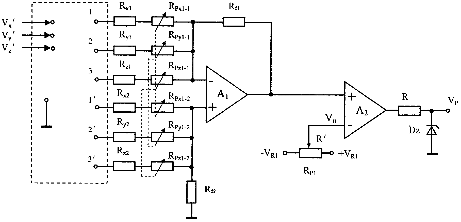 Circuit for displaying any Poincare section plane in three-dimensional space by using oscillograph