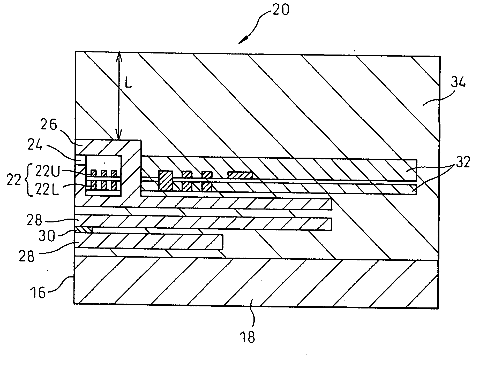 Magnetic head structure with enlarged insulating layer