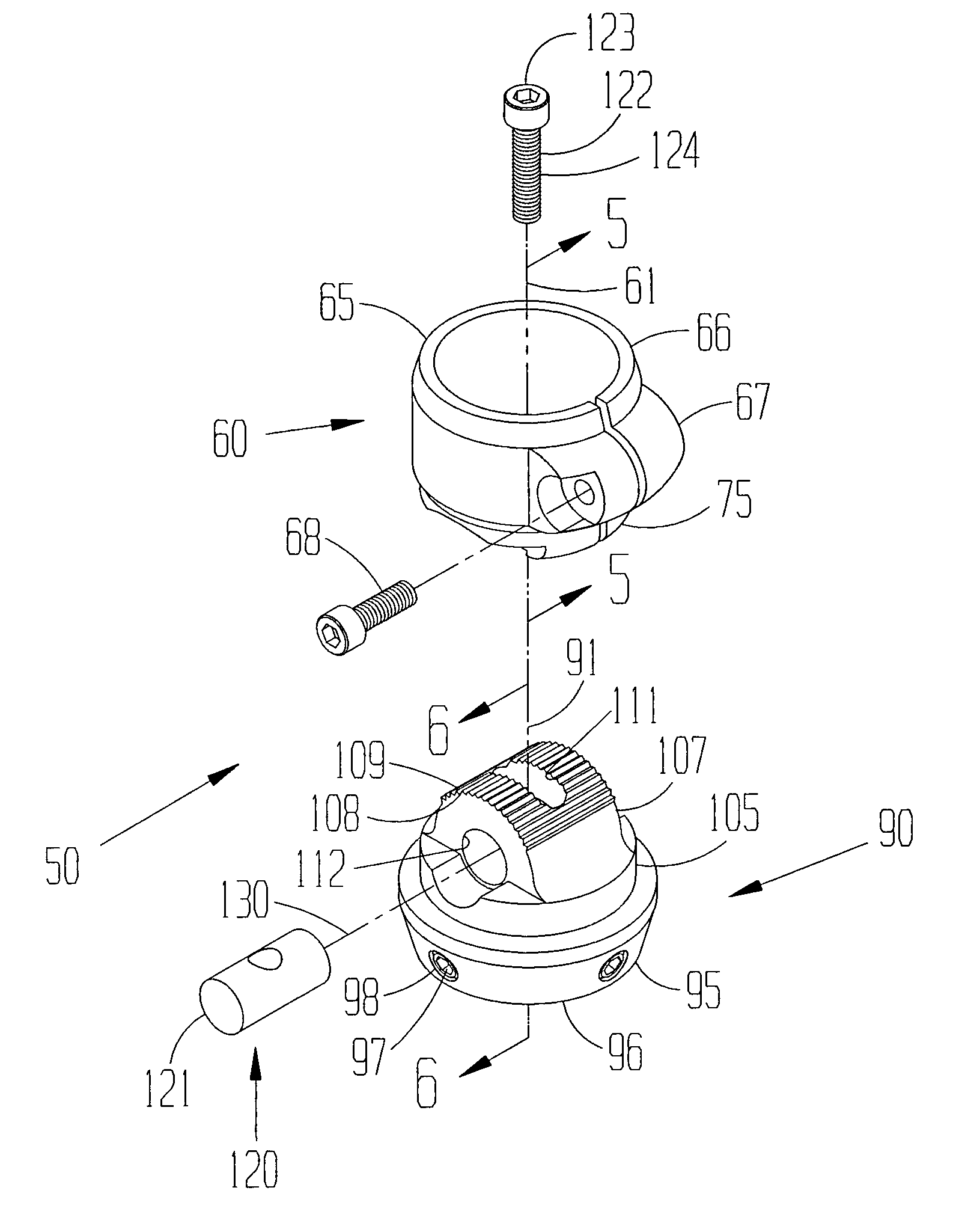 Device for angularly coupling prosthetic components