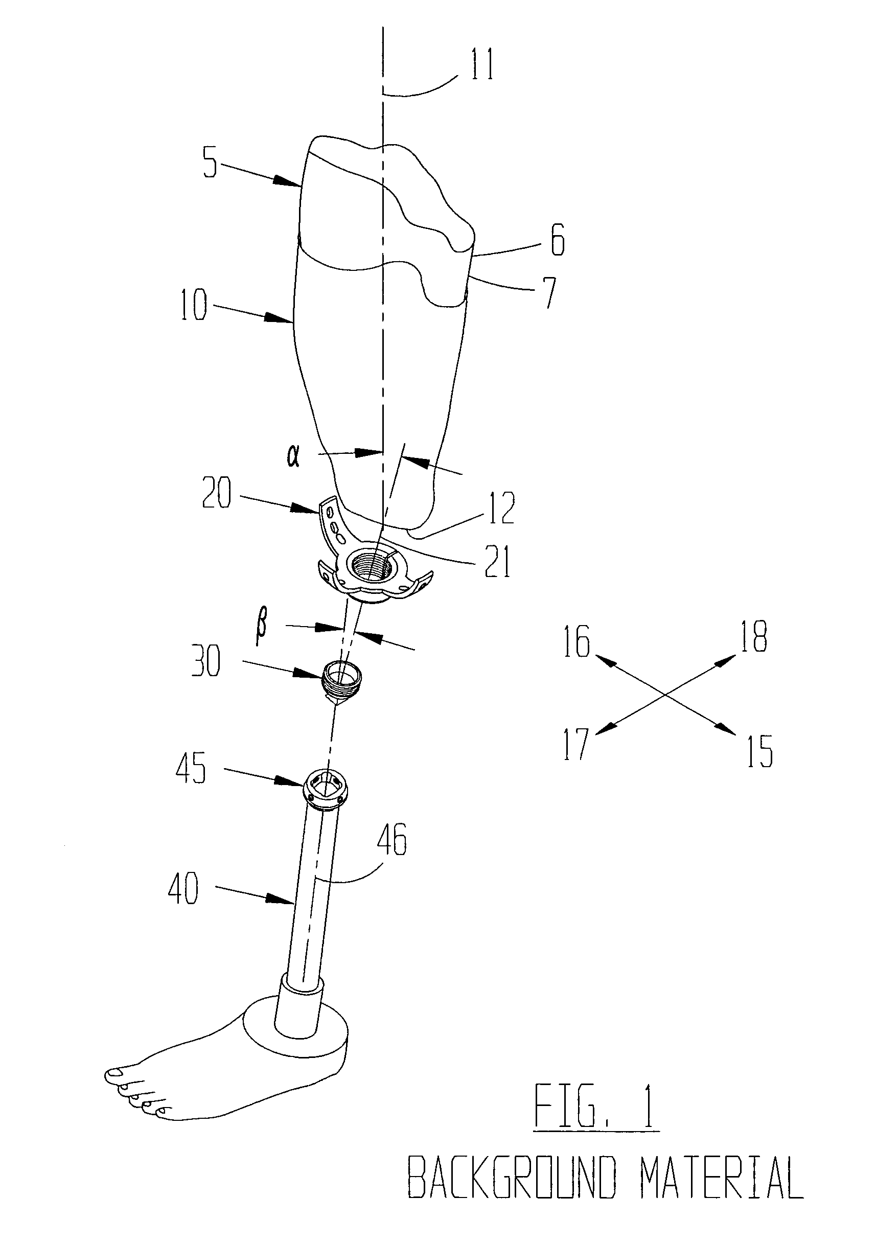 Device for angularly coupling prosthetic components