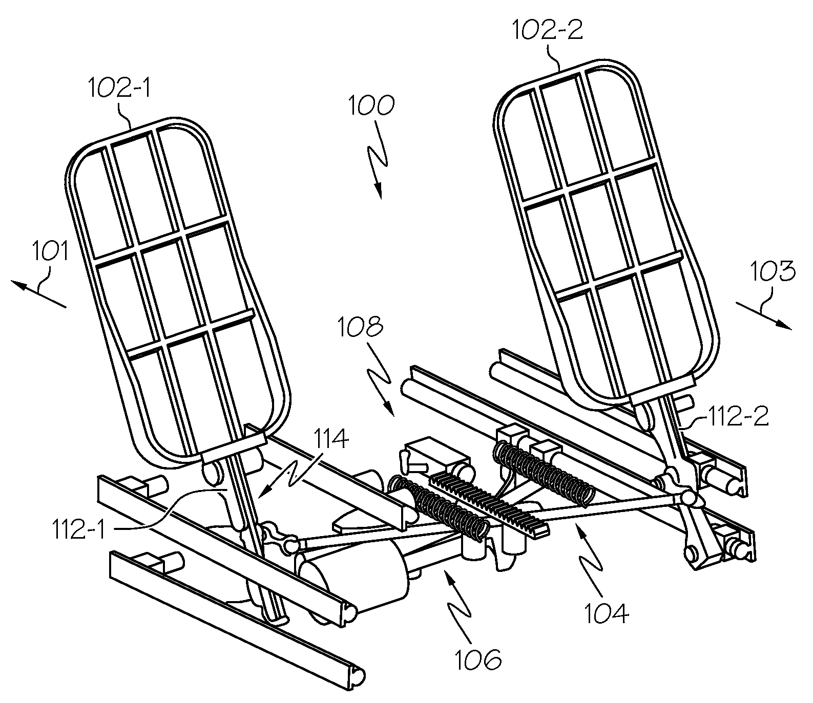 Rudder pedal assembly including non-parallel slide rails
