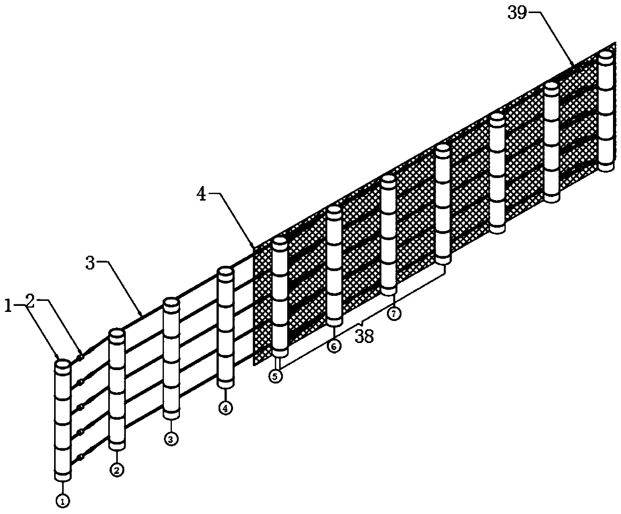 Netting strength supporting construction method based on fence breeding facility