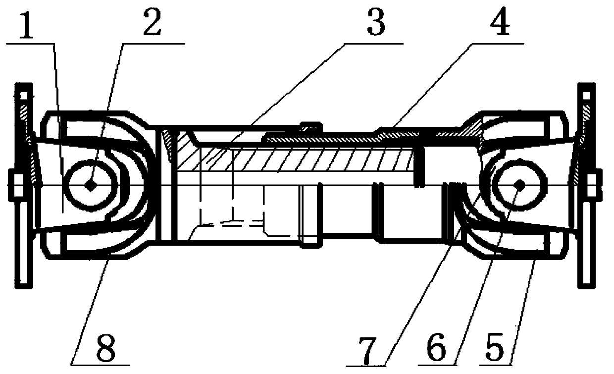 Cross-shaft type universal coupling with spline pair