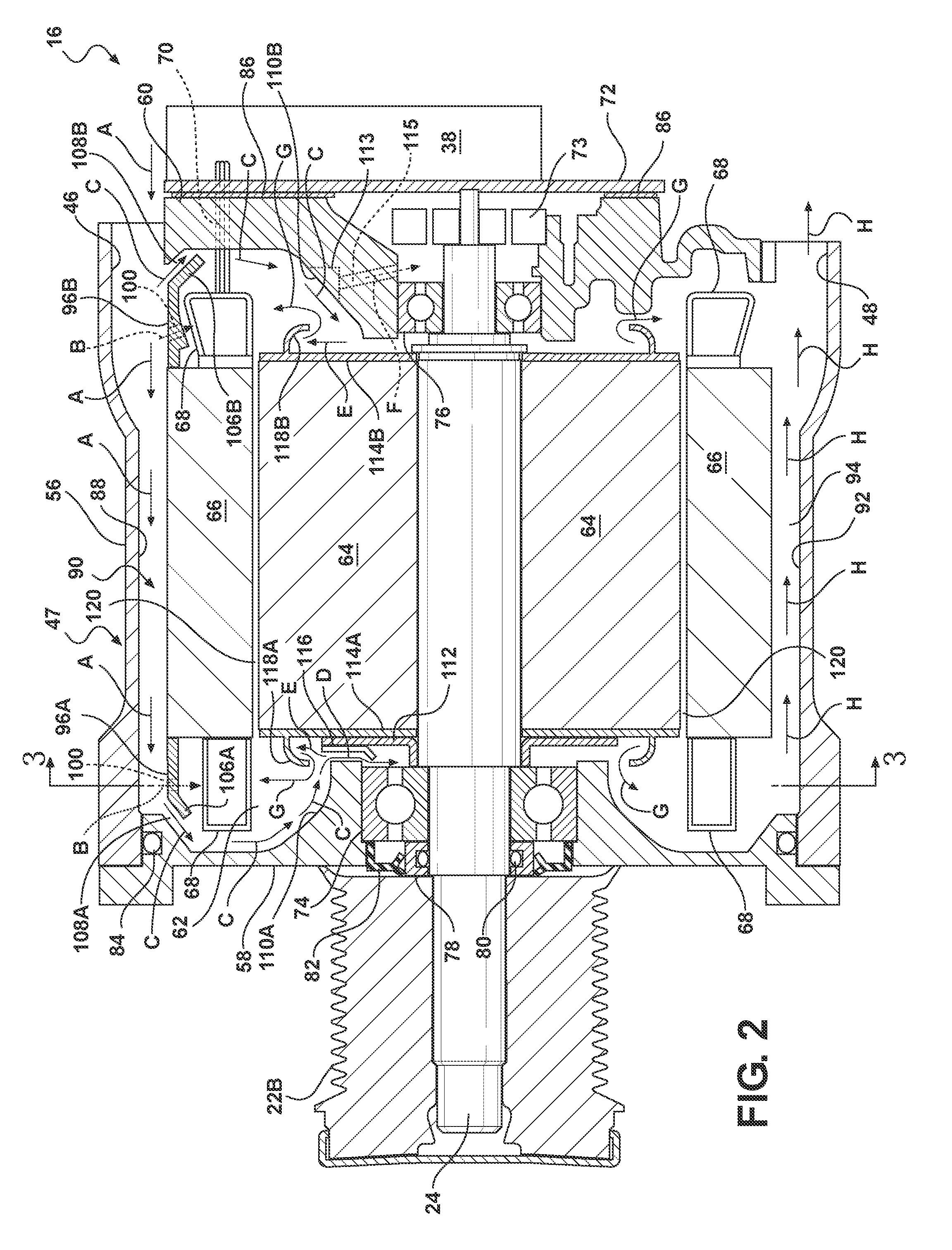 Oil cooled motor/generator for an automotive powertrain