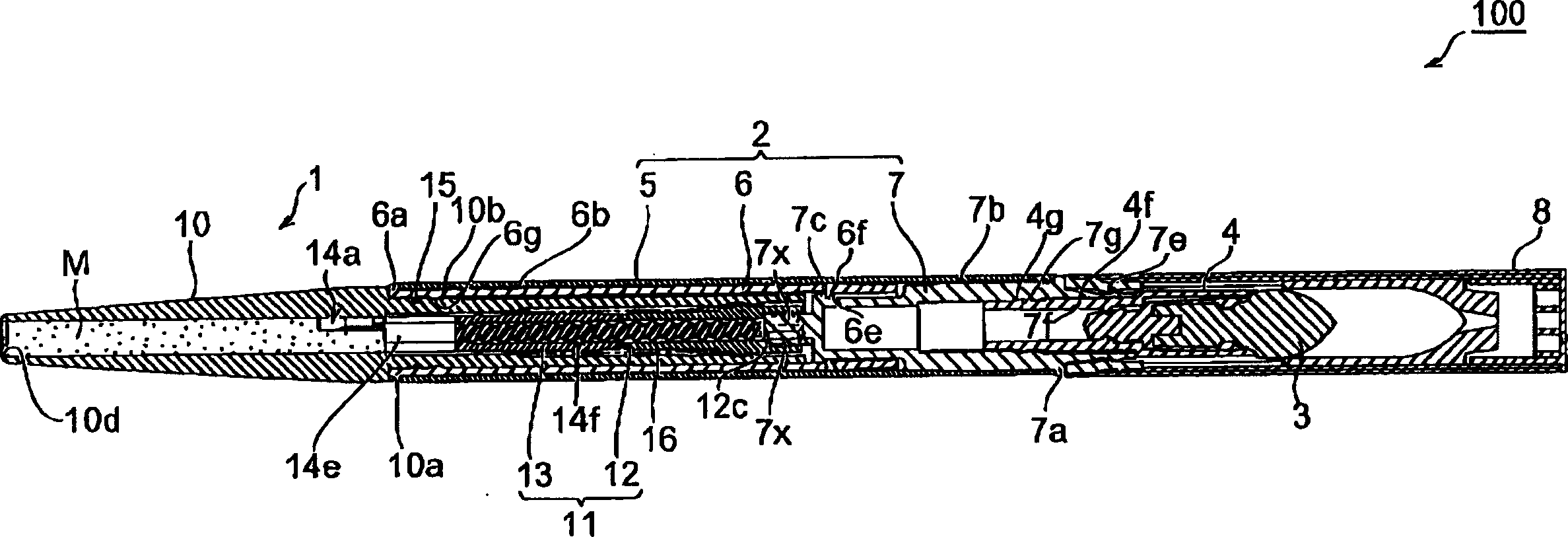 Stick-shaped cosmetic material cartridge