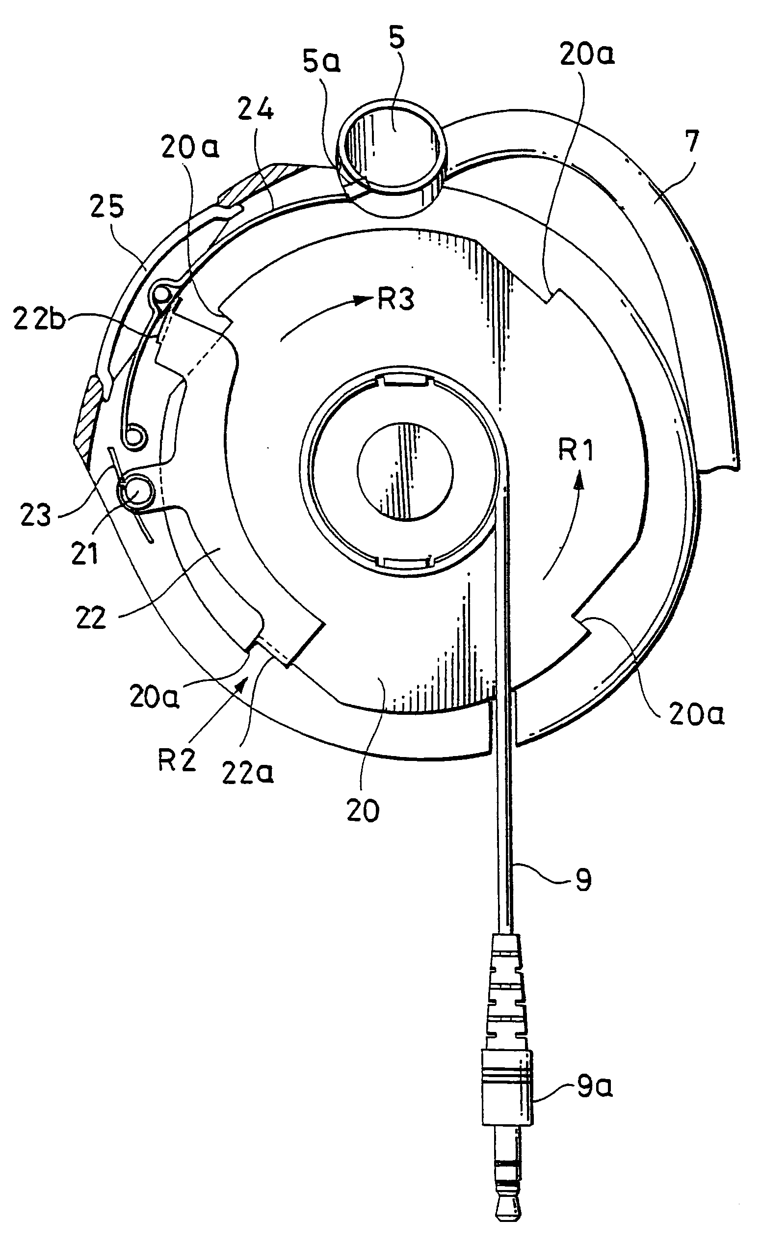Headphone with cord take-up device