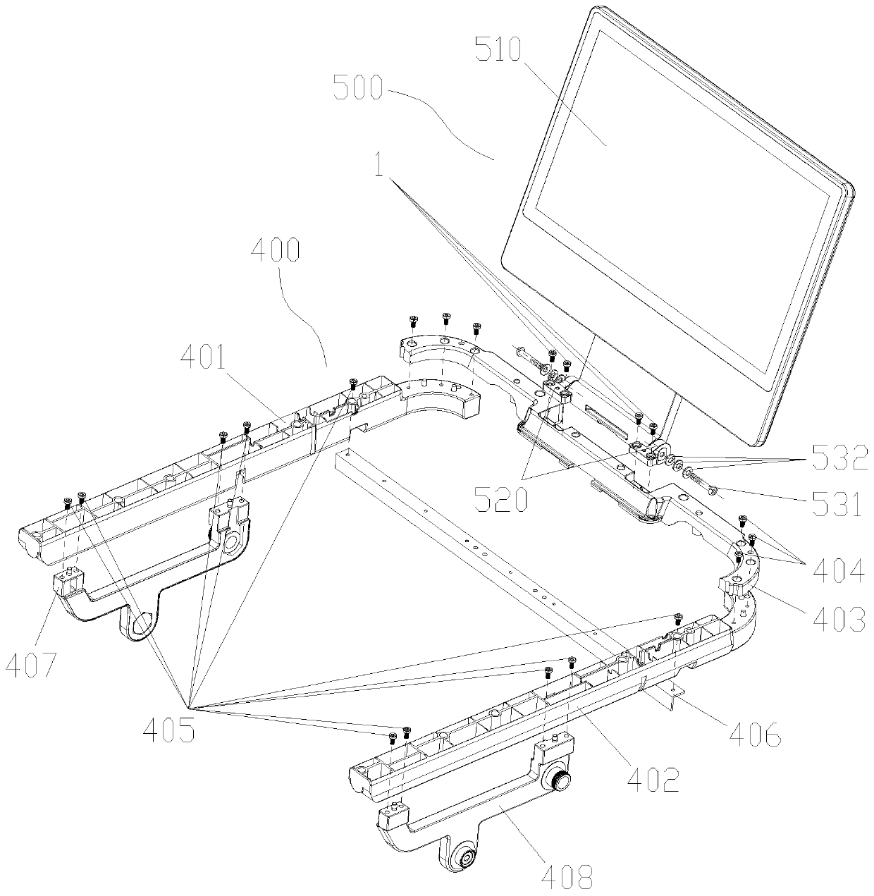 Non-welding modular assembly type treadmill and assembly method thereof
