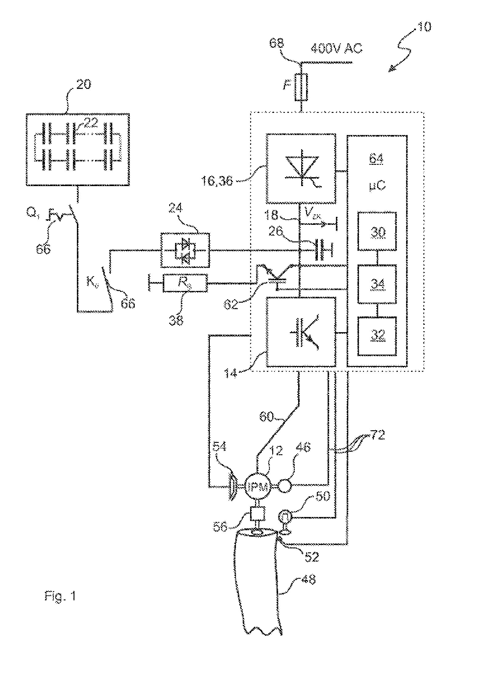 Pitch drive device capable of emergency operation for a wind or water power plant