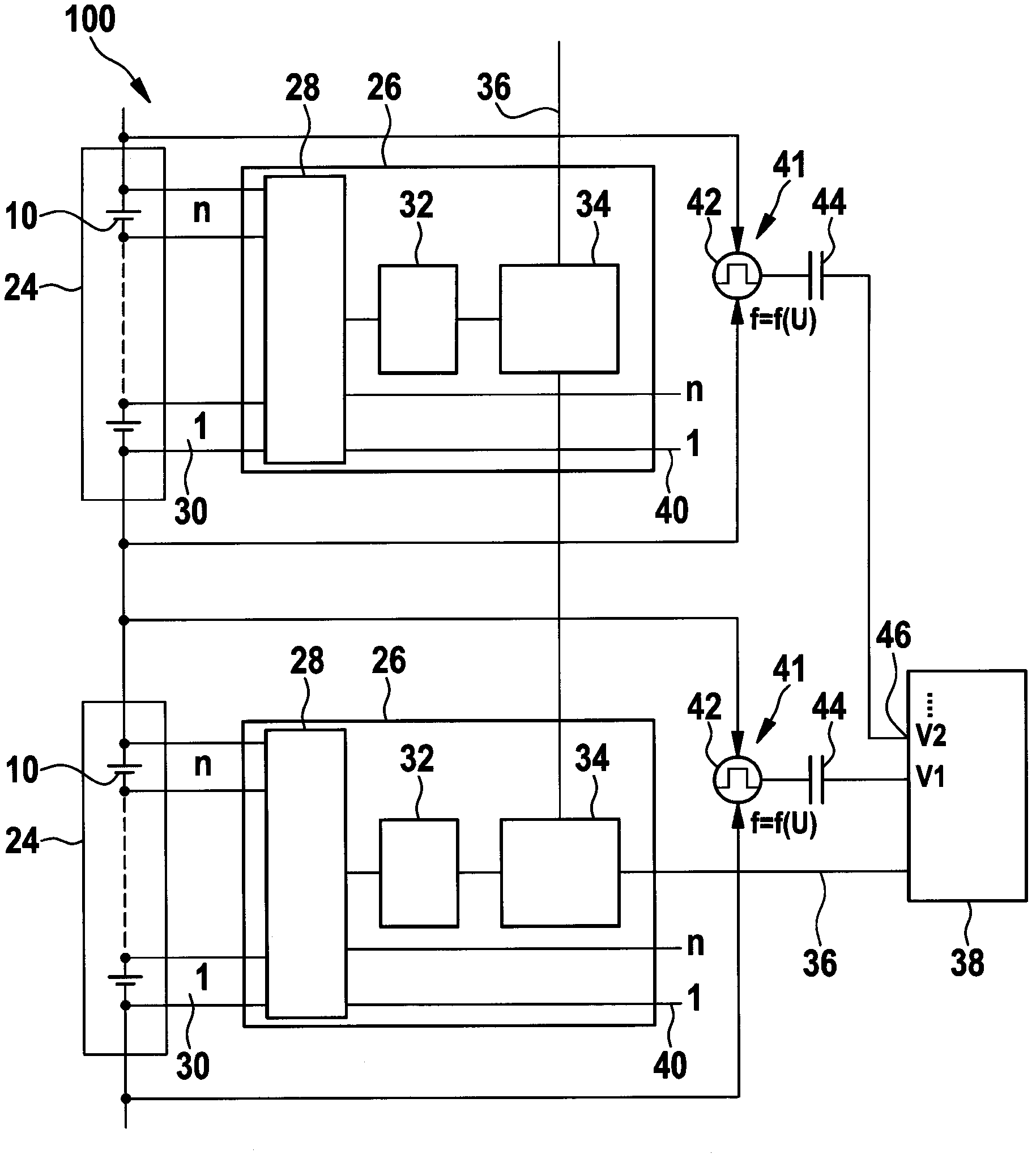 Battery system for measuring battery module voltages